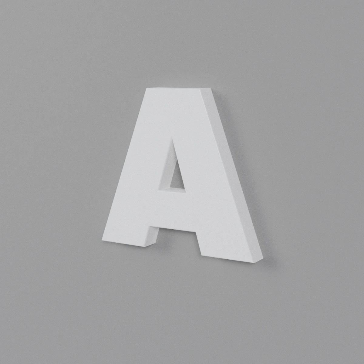 Rendu 3D d'une lettre A pleine en PVC blanc non lumineuse en relief sur un mur gris