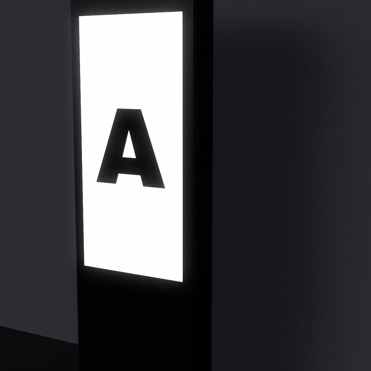 Rendu 3D d'un totem lumineux autoportant portant un logo d'entreprise, pour illustrer la structure et le principe de fixation