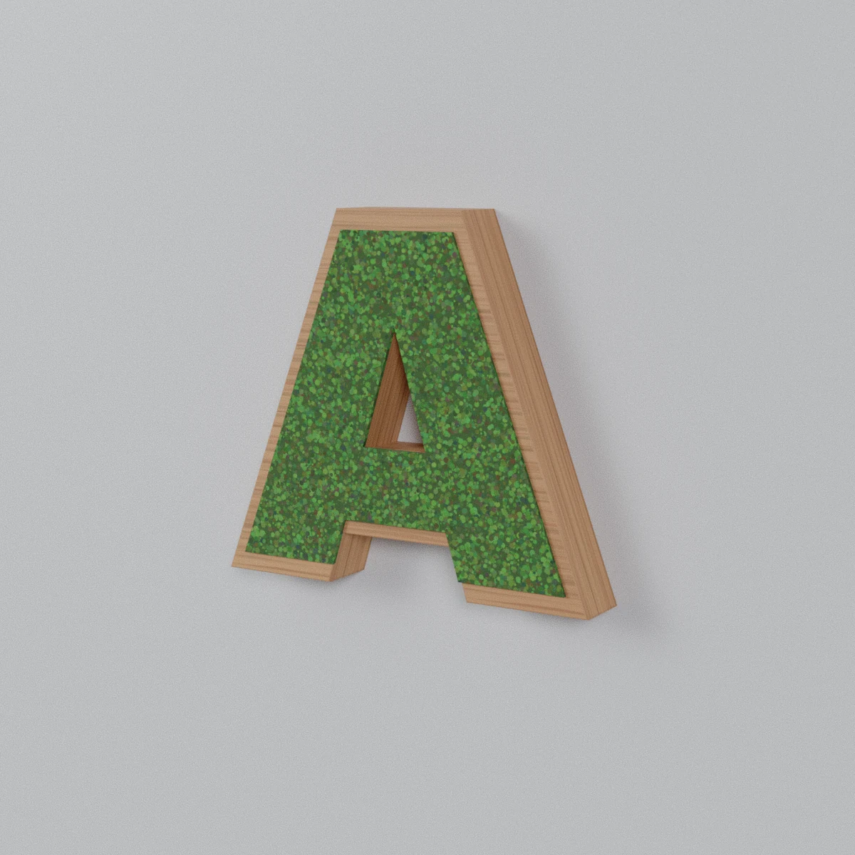 Rendu 3D d'une lettre A en caisson bois garni de mousse stabilisée